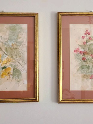 Watercolor flowers artwork set of 2 new, paper only no frames