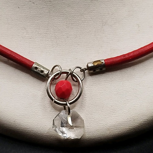 Handmade necklace new with leather and transparent crystals