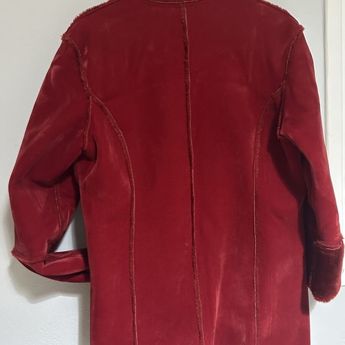 Red Suede Shearling Coat with Faux Fur, Medium