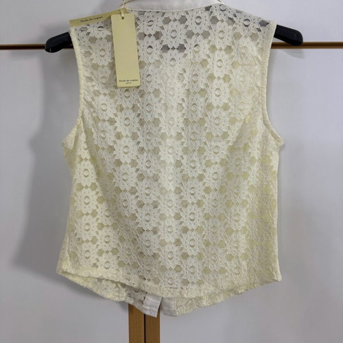 Lace Blouse New with Gold Buttons Size S/M White