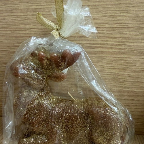Christmas decorative reindeer candles set of 2 new, gold glitter