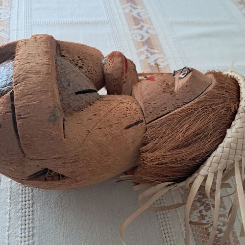 Handmade African Sculpture Mother with Child from Coconut shell like new