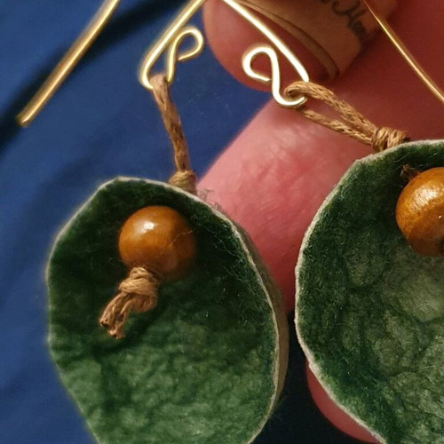 Silkworm Cocoon Earrings green, handmade, new