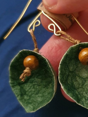 Silkworm Cocoon Earrings green, handmade, new