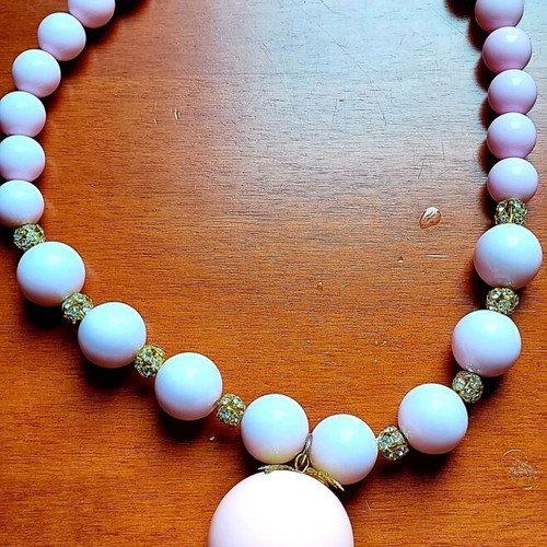 Chunky Statement Necklace like new, pink beads with gold accents