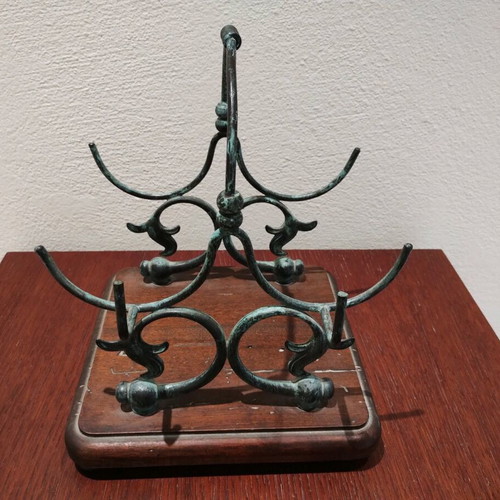 Handmade Italian Bottle Holder Made of Brass and Wood