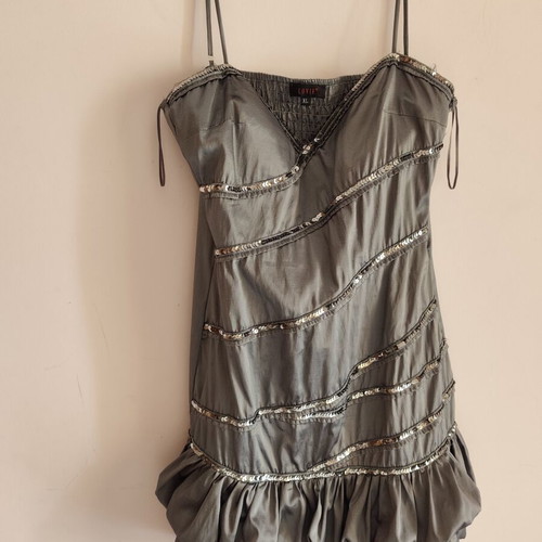 Evening dress with rhinestones, silver-gray, size XL