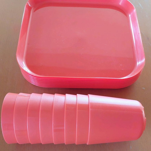 IKEA plastic plates and cups set of 16 like new, orange