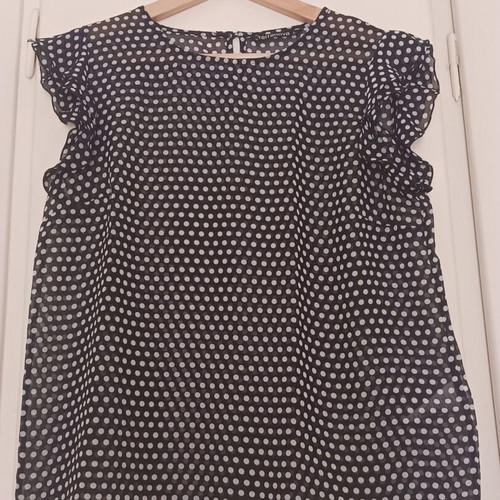 Terranova transparent polka dot top black with white dots like new