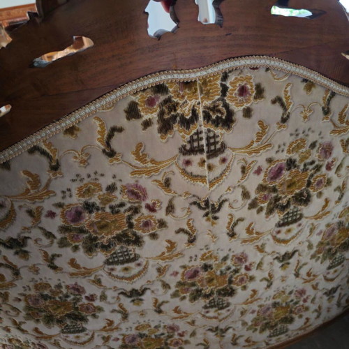 Classic handmade corner sofa like new with wood carving and gobelin fabric