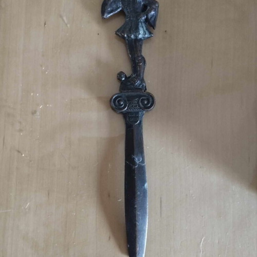 Copper paper cutter with tsolias figure used, broken tip