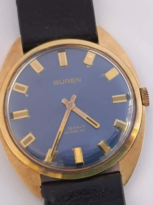 Buren Vintage 1970's Gents Manual Wind Watch like new, blue dial