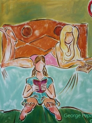 Original painting "The Manuals of Love" oil on canvas 100x70cm