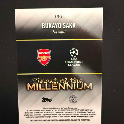 2025-26 Topps Finest UEFA Bukayo Saka Finest of the Millennium card new