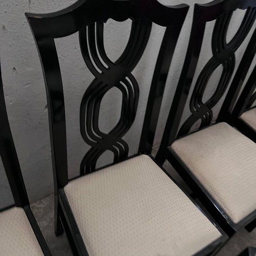 Chinese dining set used with six chairs, black lacquer, 1970s