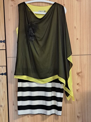 Veto plus-size dress with layered black and yellow fabric