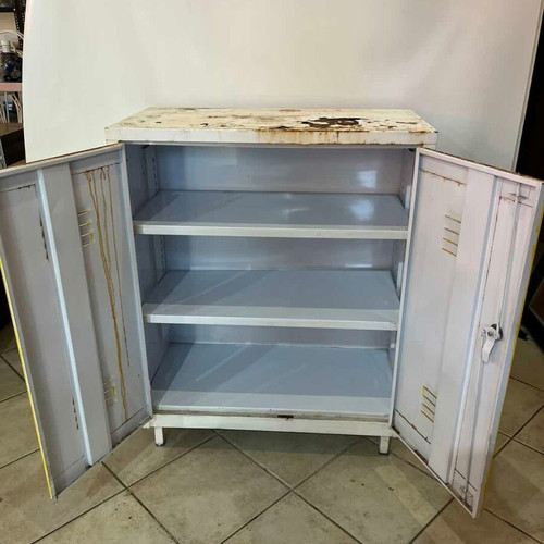 Metal outdoor cabinet with yellow doors and white frame 100x80x40