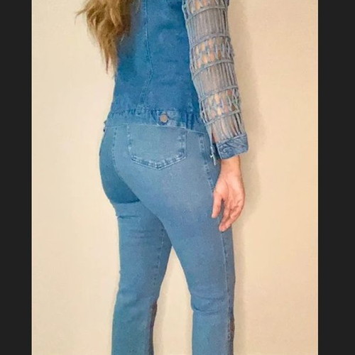 Denim suit like new with mesh on sleeves and pants blue