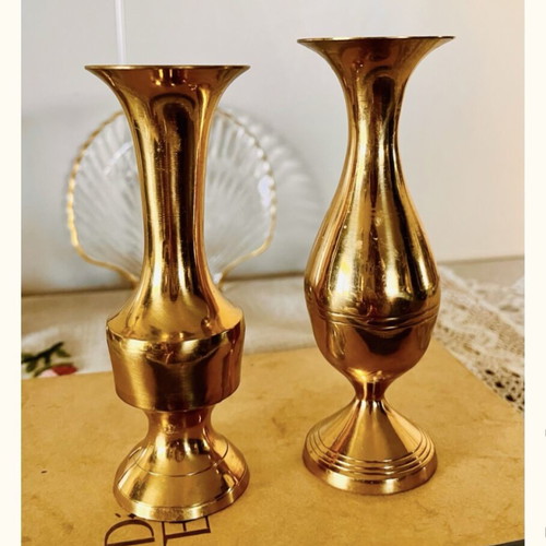 Brass Bud Vases set of two vintage polished, like new