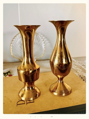 Brass Bud Vases set of two vintage polished, like new