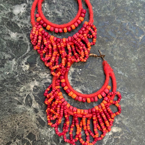 Women's earrings hanging with beads like new, bright color