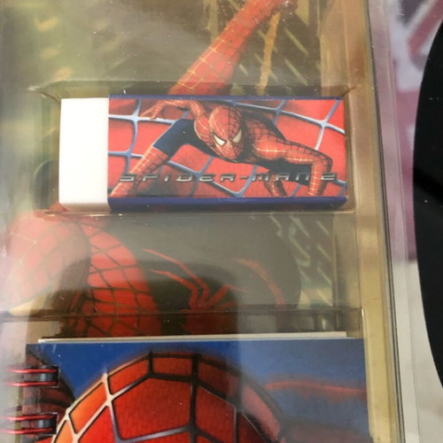 Spider-Man 2 Movie school set with small notepad, pencil, eraser, sharpener, and pen