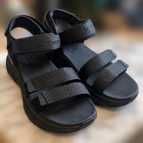 Skechers D'Lux Walker women's anatomical sporty black sandals new