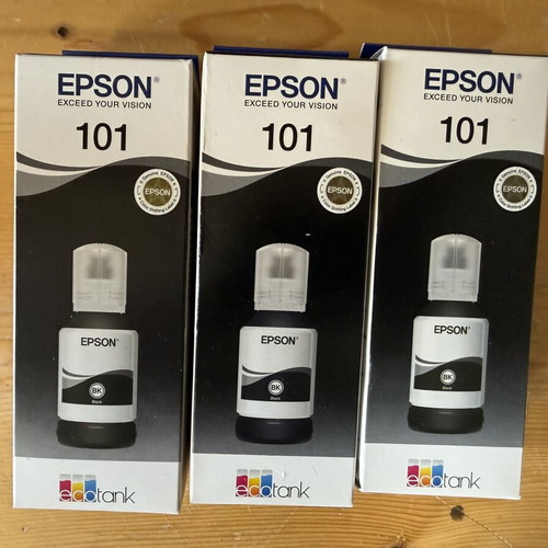 Epson 101 EcoTank black ink bottles, pack of 3, sealed