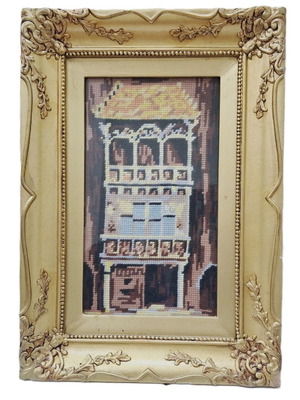 Vintage Gobelin Cross Stitch Architectural Scene in Frame like new
