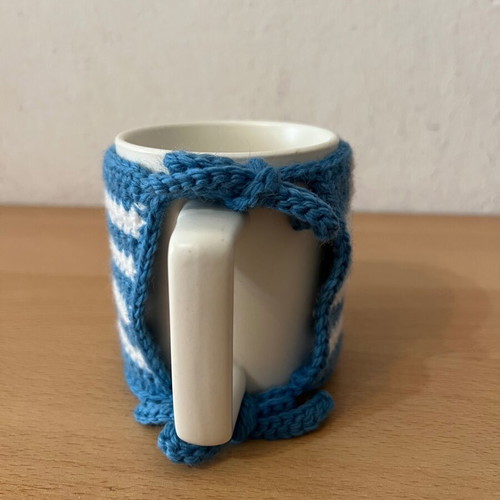 Handmade crochet mug cozy with Greek flag new