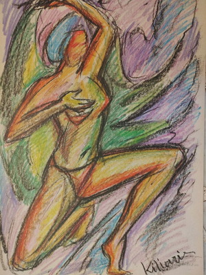 Dancer artwork with hard oil pastel 1998 like new