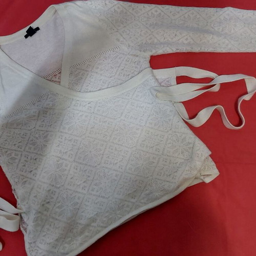 Knitted ancora wrap blouse with cords white size L like new