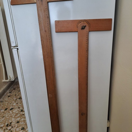 Wooden T-Squares used, set of two with 100cm and 85cm
