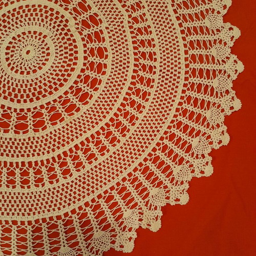 Crocheted beige round doily like new, diameter 57 cm