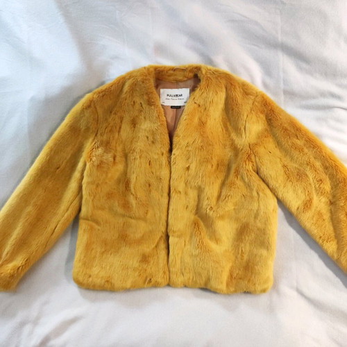 Pull & Bear yellow ecological faux fur jacket like new, size L