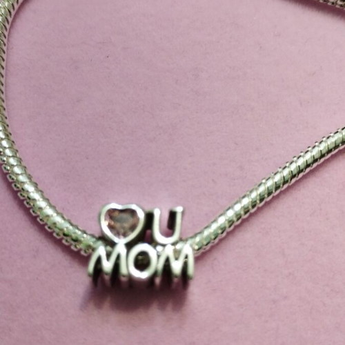 Silver snake bracelet 18 cm with 'I love you mom' charm new