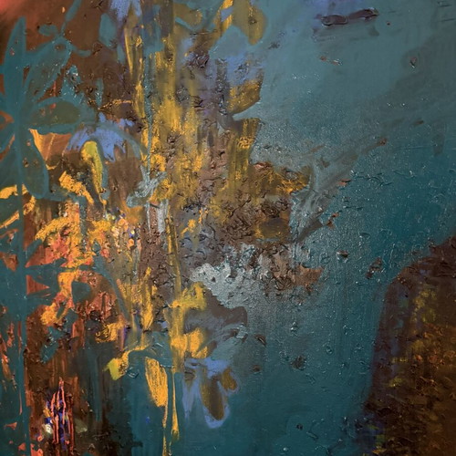 Original Abstract Acrylic Painting on Canvas, Floral Blue Art