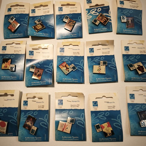 Athens 2004 Olympic lapel pins set of 15, authentic, sealed