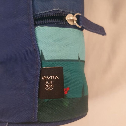 APIVITA cosmetic bag used, blue, 11x18 cm