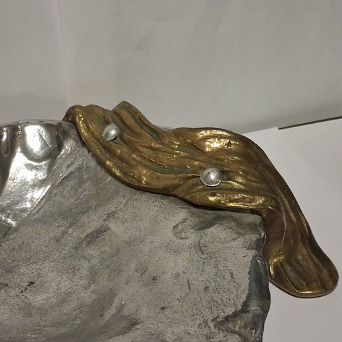 Ventouri Vintage Sculpted Platter, Alpaca & Brass, Mid-Century 1960–70