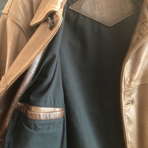 Trapper leather jacket coat new brown size 50 Italian