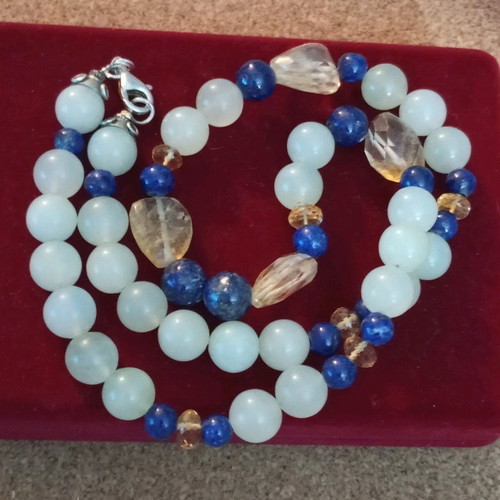 Necklace with moonstone, lapis, citrine semi-precious stones and 925 silver like new, 50cm