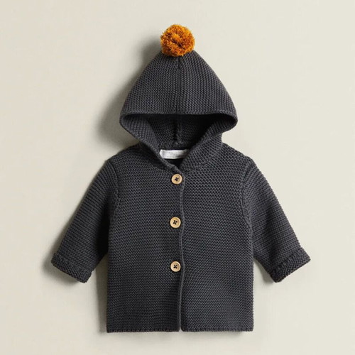 Zara Home baby hooded wool cardigan new, dark gray - lead, 6M-9M