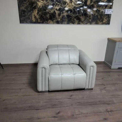 Light gray-cream leather armchair with electric relax mechanism new