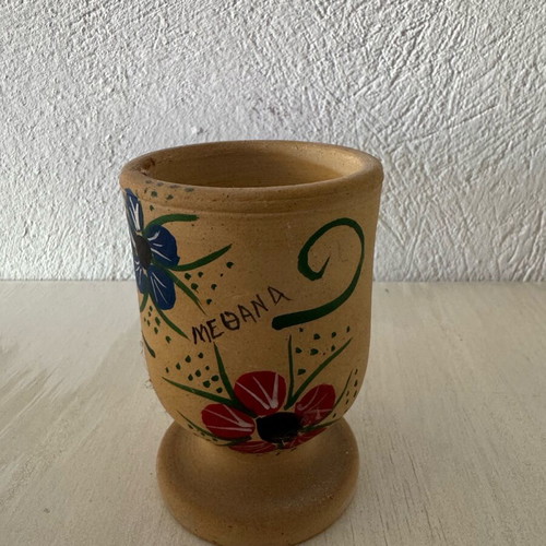 Vintage clay mortar Methana hand-painted, like new