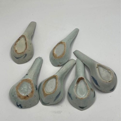 Antique Chinese Porcelain Soup Spoons used, set of 6, blue and white