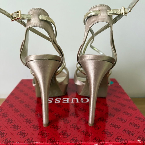 Guess satin platform sandals used, beige gold size 41