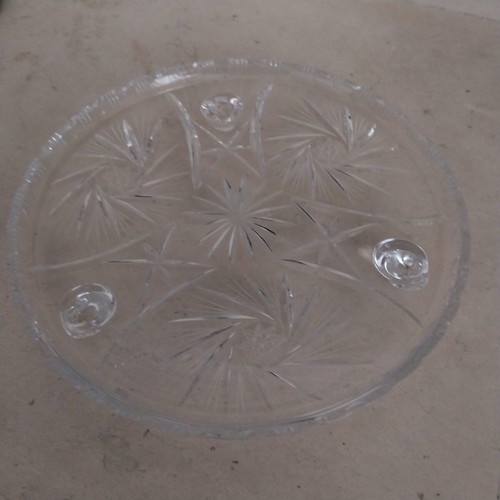 Vintage Cut Glass Cake Stand Plate 11.8" Round used