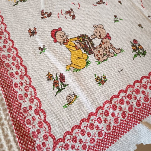 Vintage baby crib blanket with colorful children's design 80x160 like new