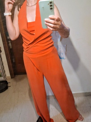 Women's jumpsuit s/m like new, orange with crop top